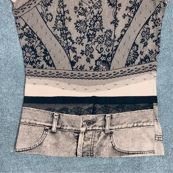 S VTG Y2k AUTH Christian Dior 2006 Trompe L'oeil Denim Lace Tee Shirt Logo Top - Picture 6 of 15